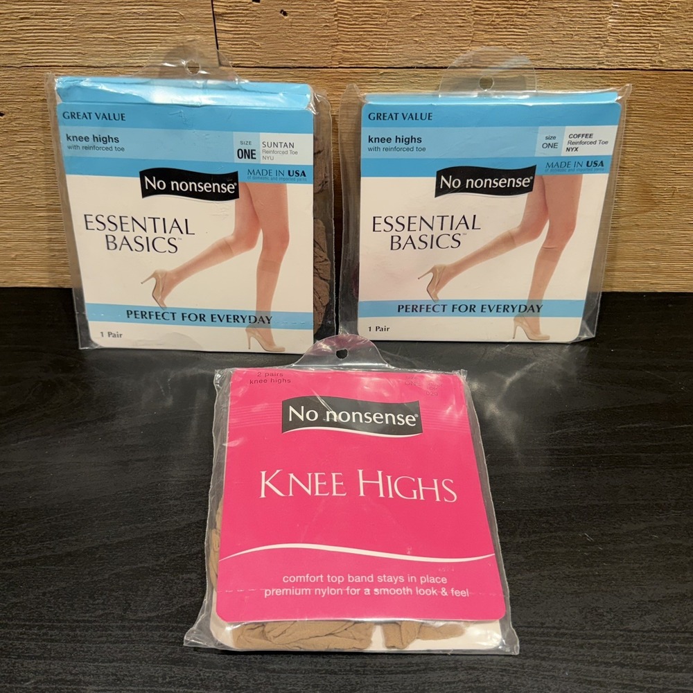 3 No Nonsense Pack 4 Total KNEE HIGHS Nylon Hosiery Sheer Toe One Size NOS